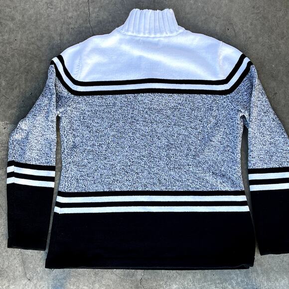 Karen Scott Women's Mapleton 1/4 Zip Cotton Sweater Black White, Striped Size S - Picture 7 of 10